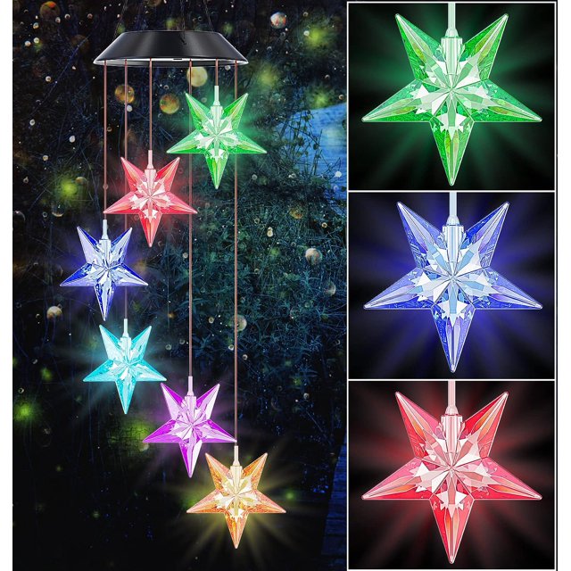 Campanas de viento solares que cambian de color, regalos de cumpleaños para mamá, luces solares decorativas al aire libre, campanillas de viento de estrellas, regalos para mujeres, decoració