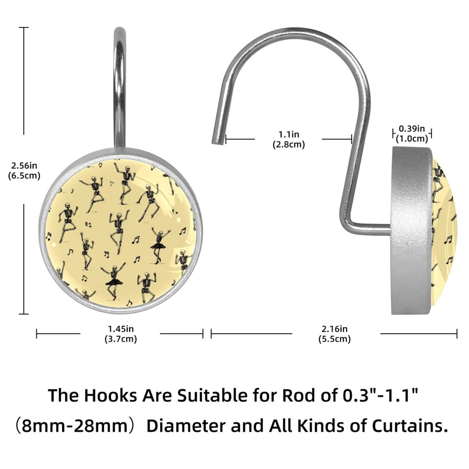 12pcs Decorative Shower Curtain Hooks, Rust Resistant Shower Rings for Bathroom Living Room,Rustproof Stainless Steel Rings for Shower Curtain and Liner Rods,Ballet Dancing Skeleton Yellow