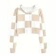 thumbnail image 6 of HAOTAGS Big Girls Hoodie Crop Tops, Plaid Hooded Sweatshirts Long Sleeve Pullover Top Beige 5 Years, 6 of 6