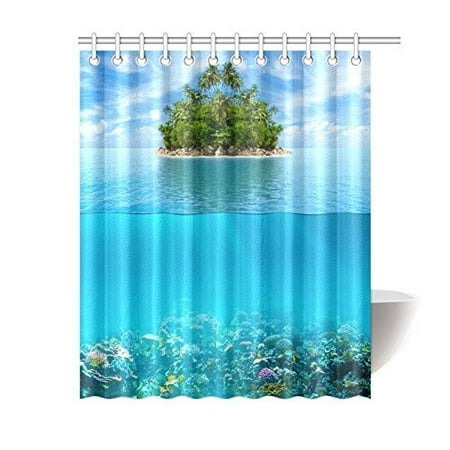 Coral Bathroom Wall Decor MYPOP Underwater Ocean Shower Curtain Decor, Coral Reef Seabed Tropical Island Palm Trees Scene Polyester Fabric Colorful Bathroom Shower Curtain 60 x 72 Inches, Blue Green ()