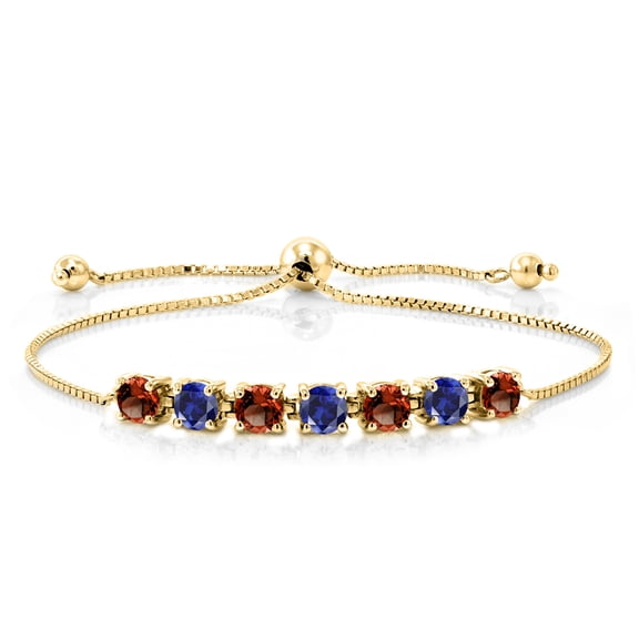Gem Stone King 3.05 Ct Red Garnet Blue Created Sapphire 18K Yellow Gold Plated Silver Bracelet for Women