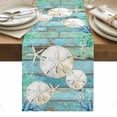 thumbnail image 2 of Summer Marine Life Table Runner, Watercolor White Shell Ocean Wood Grain Cotton Linen Kitchen Table Decoration Washable Dining Tabletop Runners for Home Party Decor 13x108 Inches, 2 of 9
