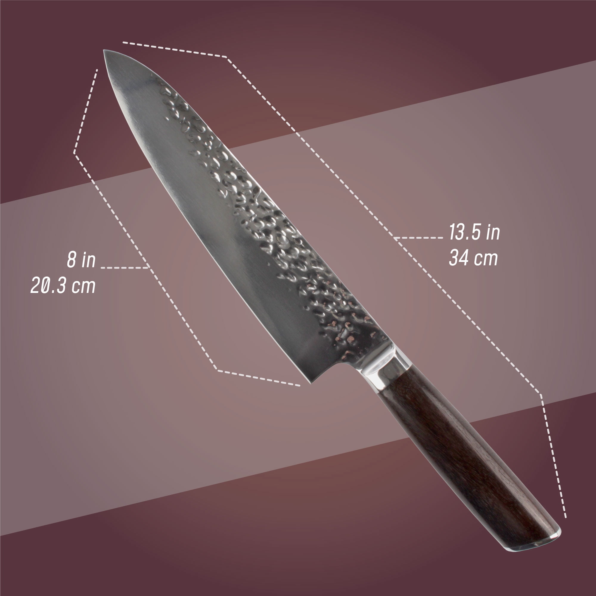 BambooMN Chef Knife - Hammered Blade Black Handle - 1 Knife