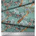 thumbnail image 3 of Soimoi Blue Moss Georgette Fabric Blue Floral & American Robin Bird Print Sewing Fabric BTY 42 Inch Wide, 3 of 3