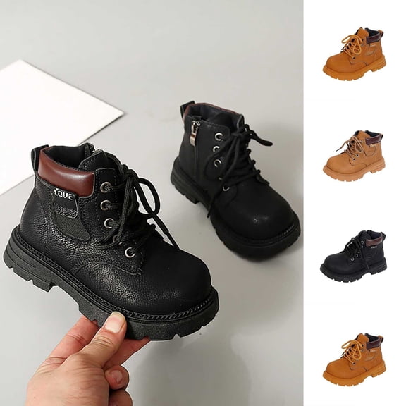 Boys Girls Comfort Ankle Boots Lace Up Side Zipper Shoes Non-Slip Sole for Toddler/Little Kid/Big Kid Khaki 32