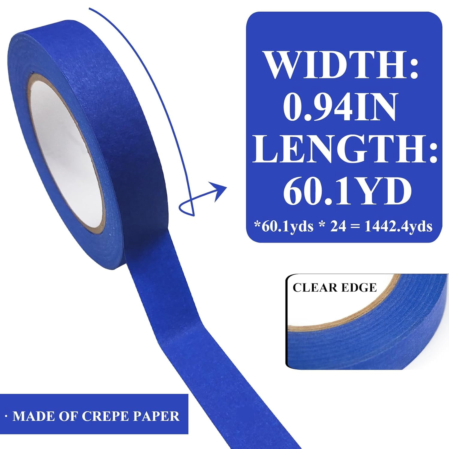 Multi-Surface Painter's Tape, Medium Adhesion, for Walls Painting and Packing, 0.94 Inch x 60.1 Yard per Roll, 18 Rolls per Pack