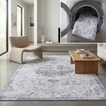 SAFAVIEH Tucson Soho Oriental Machine Washable Area Rug, Light Grey/Grey, 9' x 12'