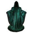thumbnail image 5 of Dark Green Wizard Robe with Hood and Sleeves, Halloween Party Costume for Adults, Velvet Lined in BLACK Satin Cosplay, 64" Cloak, 5 of 6