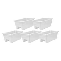 Deck Rail Planter Boxes 5 Pack - 24 Inch Wide Heavy Duty Plastic Outdoor Flower Pots with Drainage - White