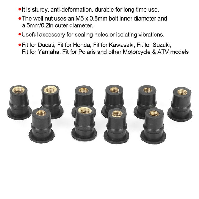 Windshield Nuts, Black Wear M5 Well Nuts Practical 10Pcs Replacement For For Motorcycle Accessories
