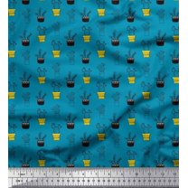 Soimoi Blue Heavy Canvas Fabric Cactus Leaves Print Fabric by Yard 58 Inch Wide
