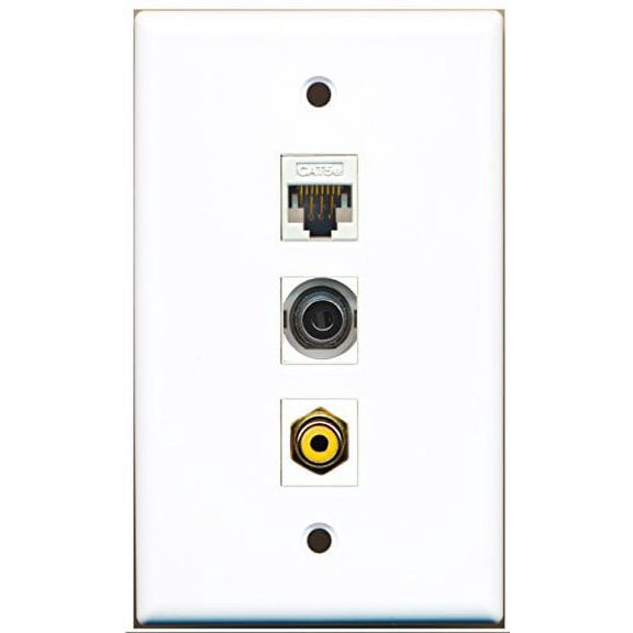 RiteAV - 1 Port RCA Yellow and 1 Port 3.5mm and 1 Port Cat5e Ethernet White Wall Plate