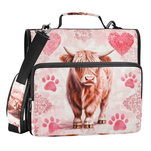 ALAZA Zipper Binder Bag Highland Cattle Footprints 3 Ring File Folder Binder Organizer Bag