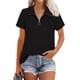 thumbnail image 1 of Jersey con cremallera de un cuarto para mujer, Top de manga corta con cuello vuelto, camisa holgada de verano de Color puro, color negro M, 1 of 4