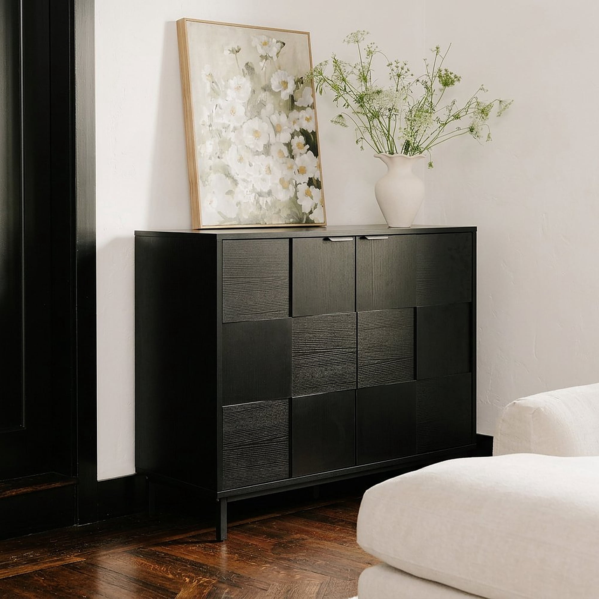 Euroco Sideboard Buffet Cabinet with Storage, Modern Storage Credenza Coffee Bar with 2 Doors for Kitchen Living Room,Entryway,Matt Black