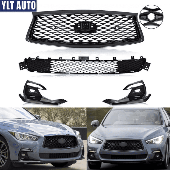 For 2018-2024 Infiniti Q50 Sport Front Upper Lower Grille Fog Light Bezels Cover