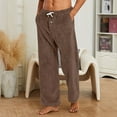 thumbnail image 2 of Nestiefly Mens Plush Warm Pajama Pants, Fluffy Soft Fleece Sleep Pant with Pockets Lounge Pj Bottoms for Men Brown M, 2 of 5