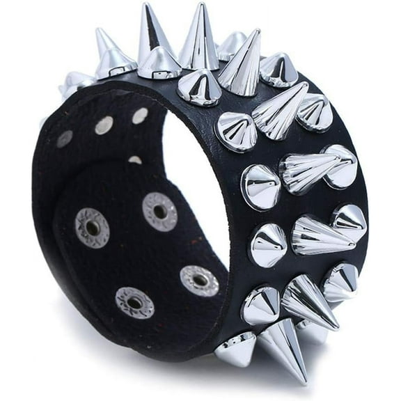 Punk Gothic Tine Spike Rivet Bracelets Adjustable Studded Buckle Cuff Biker Leather Bangle Snap Button Wristband for Men Cool Personality Jewelry
