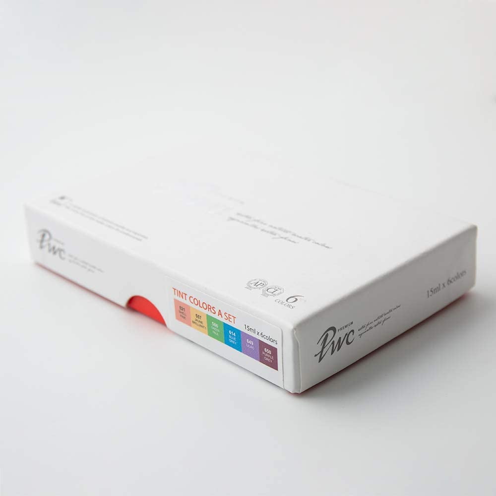 PWC Extra Fine Professional Watercolor - Tint A, Set of 6, Assorted Colors,15 ml, Tube
