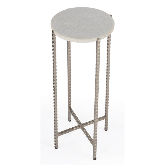 Nigella White Marble and Silver Cross Legs Side Table