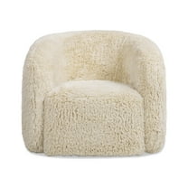Jennifer Taylor Home Colt 33" Fur Swivel Upholstered Barrel Accent Arm Chair, Cream Beige Faux Fur
