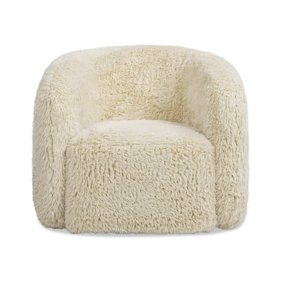 Jennifer Taylor Home Colt 33" Fur Swivel Upholstered Barrel Accent Arm Chair, Cream Beige Faux Fur