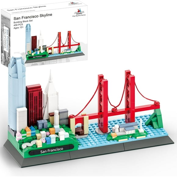 TRAHOO-San Francisco Skyline Building Block Set (459 Pieces) Features Golden Gate Bridge and More - Architecture Model for Kids and Adults