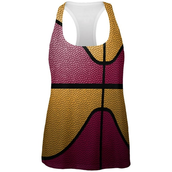 Championship Basketball Red and Yellow All Over Womens Work Out Tank Top Multi MD