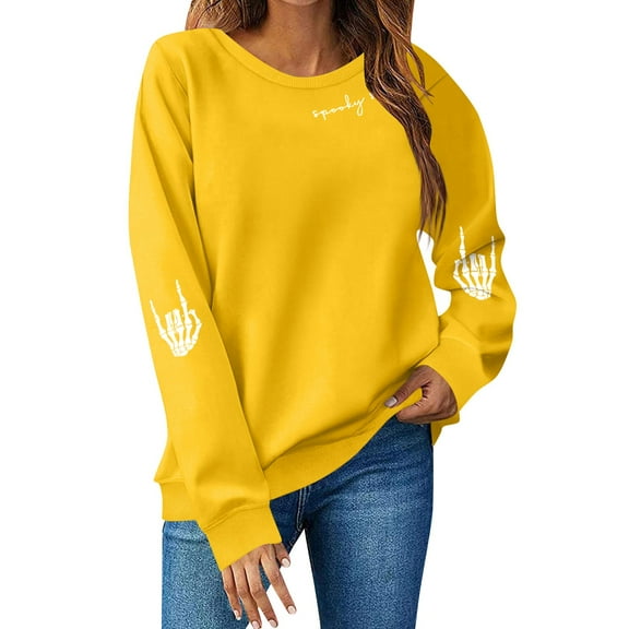Inglocry Spooky Season Sweatshirts Halloween Ghost Sweatshirt Women - Halloween Graphic Crewneck Tops Casual Sweater Orange XL
