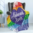 thumbnail image 4 of Pride Soft Flannel Fleece Throw Blanket, Spread Love Inspirational Hand Writing Heart Gay LGBT Parade Slogan Grungy Vibrant, Cozy Plush for Indoor and Outdoor Use, 50" x 70", Multicolor, by Ambesonne, 4 of 5