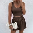 thumbnail image 5 of Baqcunre Lounge Sets for Women,Summer Shorts Sets 2 Piece Sleeveless Matching Crop Top and High Waisted Shorts,Outfits for Women Womens Pajamas Pajama Set Womens Clothes Khaki M, 5 of 7