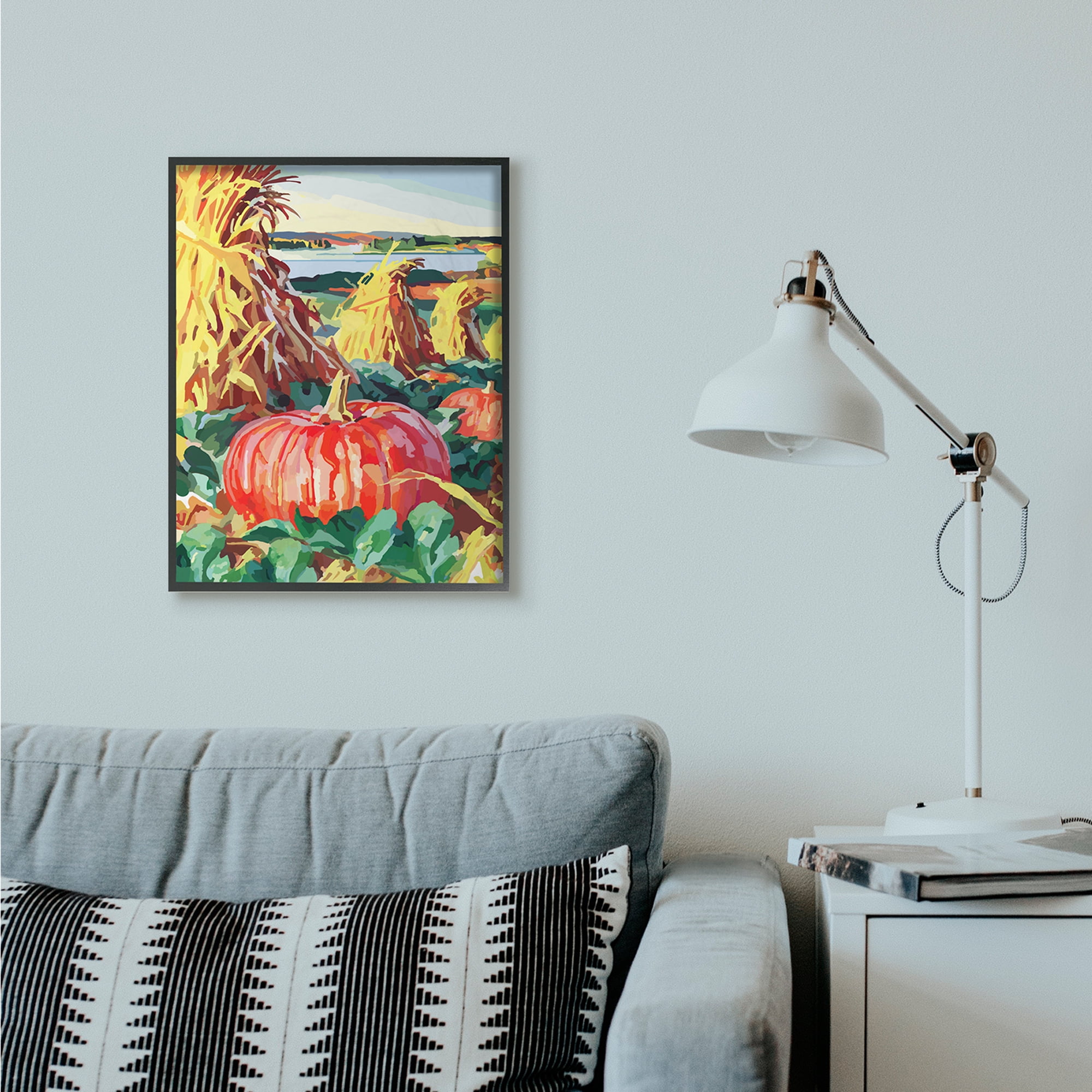 Stupell Industries Pumpkin Patch Fall Autumn Landscape Design Graphic Art Black Framed Art Print Wall Art, 24x30, by The Saturday Evening Post
