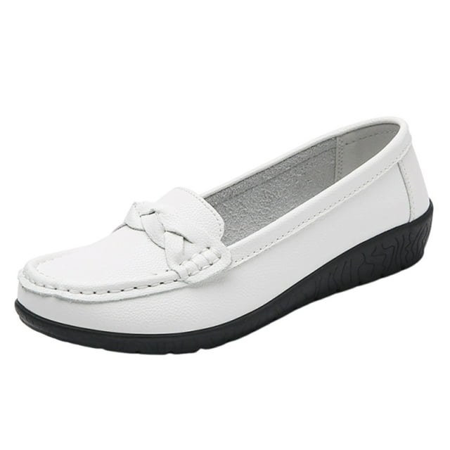 LOVZFMLL Mocassins à Bride pour Femmes Classiques Slip On Chaussures Plates pour Travail Décontracté en Milieu Professionnel Confortables à Bout Rond Ballerines Blanches 6.5