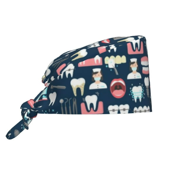 Working Cap Dental Pattern Scrub Cap Unisex Surgical Cap Scrub Hat Breathable Headgear for Women/Men