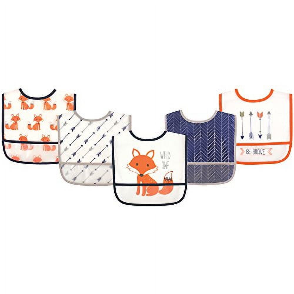 Hudson Baby Infant Boy Waterproof PEVA Bibs 5pk, Fox, One Size