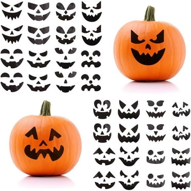 4 Styles 8 Sheets Halloween Pumpkin Stickers Kids Decorative Face Stickers Expressions Crafts Stickers Kits Halloween Supplies Party Favors Black Paper Adhesive Decals for Halloween