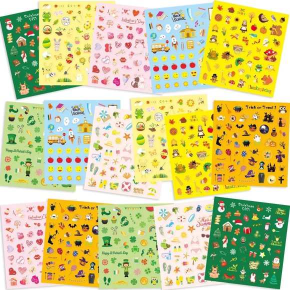 Pegatinas navideñas Fancy Land, 16 hojas, 800 unidades, surtidas