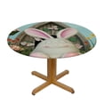 thumbnail image 3 of HAOXIT Round Table Covers with Elastic Pastoral Rabbit Butt Egg Waterproof Fitted Tablecloth Wipable Table Cover Fits Up to Tables Plants on Aqua Wood Table Cloth Protector for Outdoor/Indoor 31-35, 3 of 8