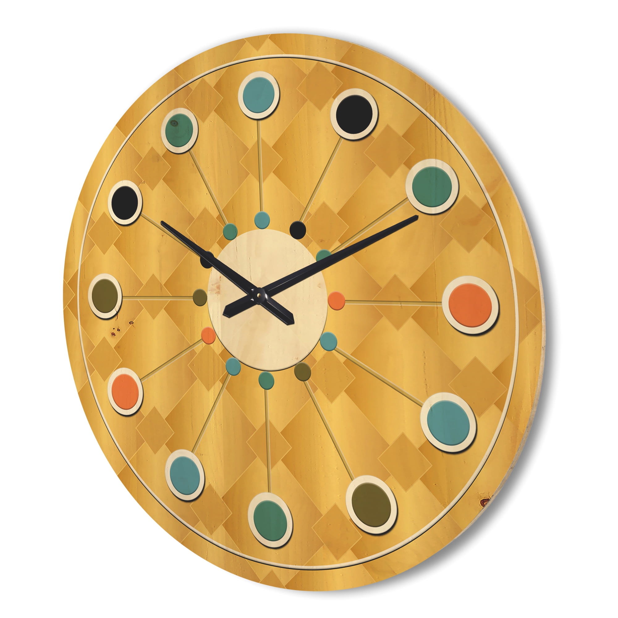 Designart 'Golden Retro Geometric I' Mid-Century Modern Wood Wall Clock