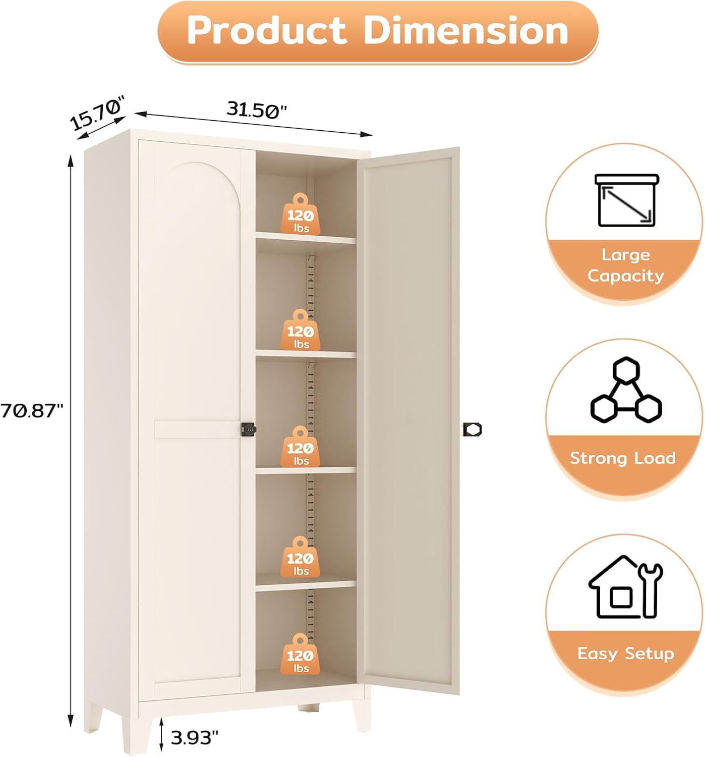70" Tall Metal Storage Cabinet with 3-Digit Combination Lock, Steel Pantry Cabinet with 4 Adjustable Shelves & 2 Doors, Secure Freestanding Organizer for Home, Office, Garage, Beige