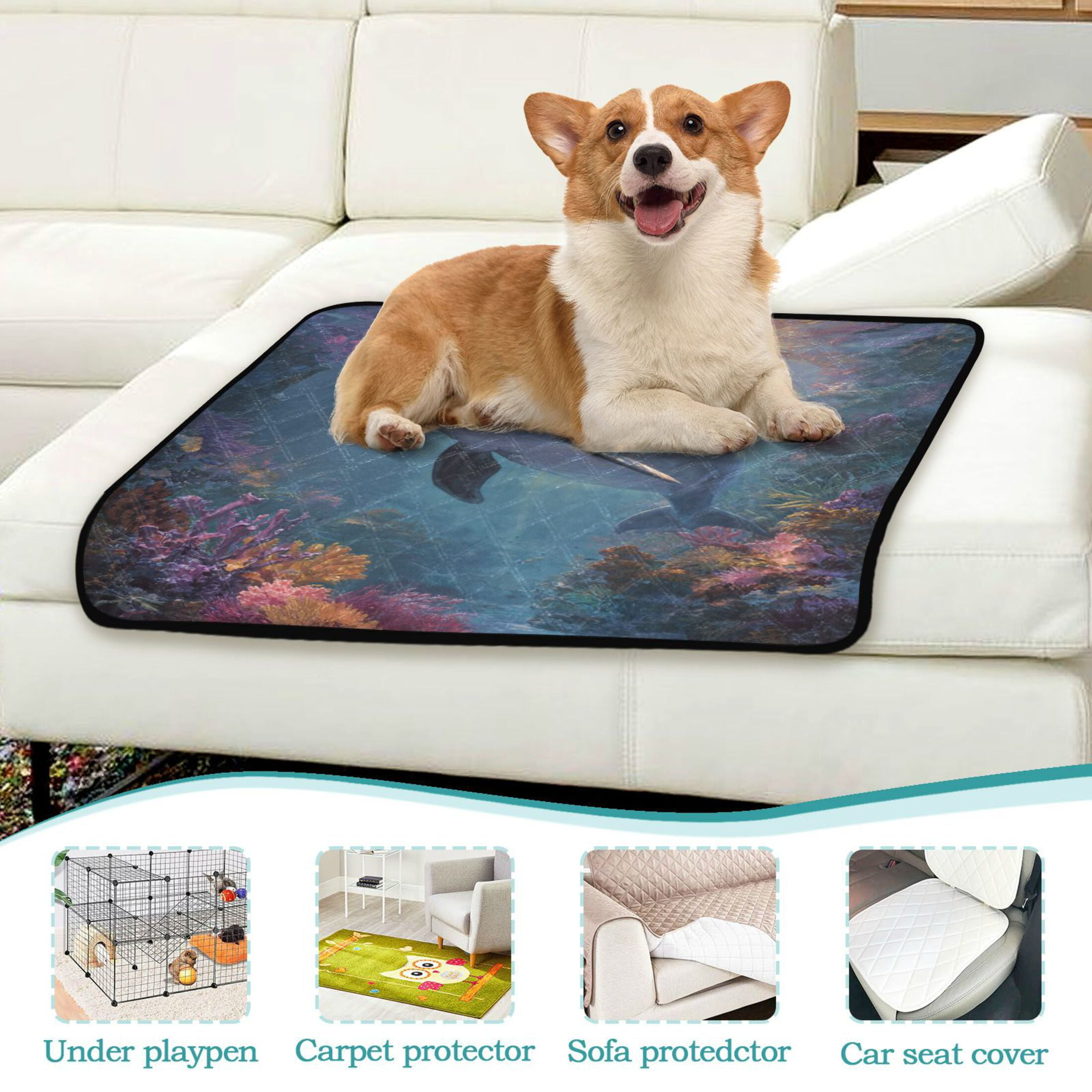 Qxltty Dolphin Cat litter Pads Pet Set of 2 Diaper Mats Center Anti-leakage Layer Absorbent Soft and Comfortable