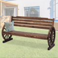 kinbor 55.6" Wooden Rustic Wagon Wheel Bench, Outdoor Bench Seat, Patio