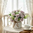 thumbnail image 5 of Artificial Flower, Faux Silk Flower Arrangement with Small Ceramic Vase, Decorative Floral Centerpiece for Home or Office, Lifelike Potted Plant for Wedding and Party Decor (Purple), 5 of 7
