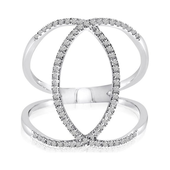 14k White Gold Negative Space Marquise Shaped Diamond Fashion Ring