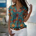 thumbnail image 2 of Ltpwer Summer Shirts for Women Short Sleeve Shirts Floral Paisley Printed Shirts Lapel V Neck Button Down Collared Blouses Boho Beach Vacation Casual Dressy Tops Mint Green S, 2 of 3