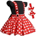 thumbnail image 3 of IBTOM CASTLE Polka Dots Tutu Costume for Baby Girl Princess 1st Birthday Party,Dress Up w/Overall Suspender Skirt,Headband 18-24 Months Black+red, 3 of 7