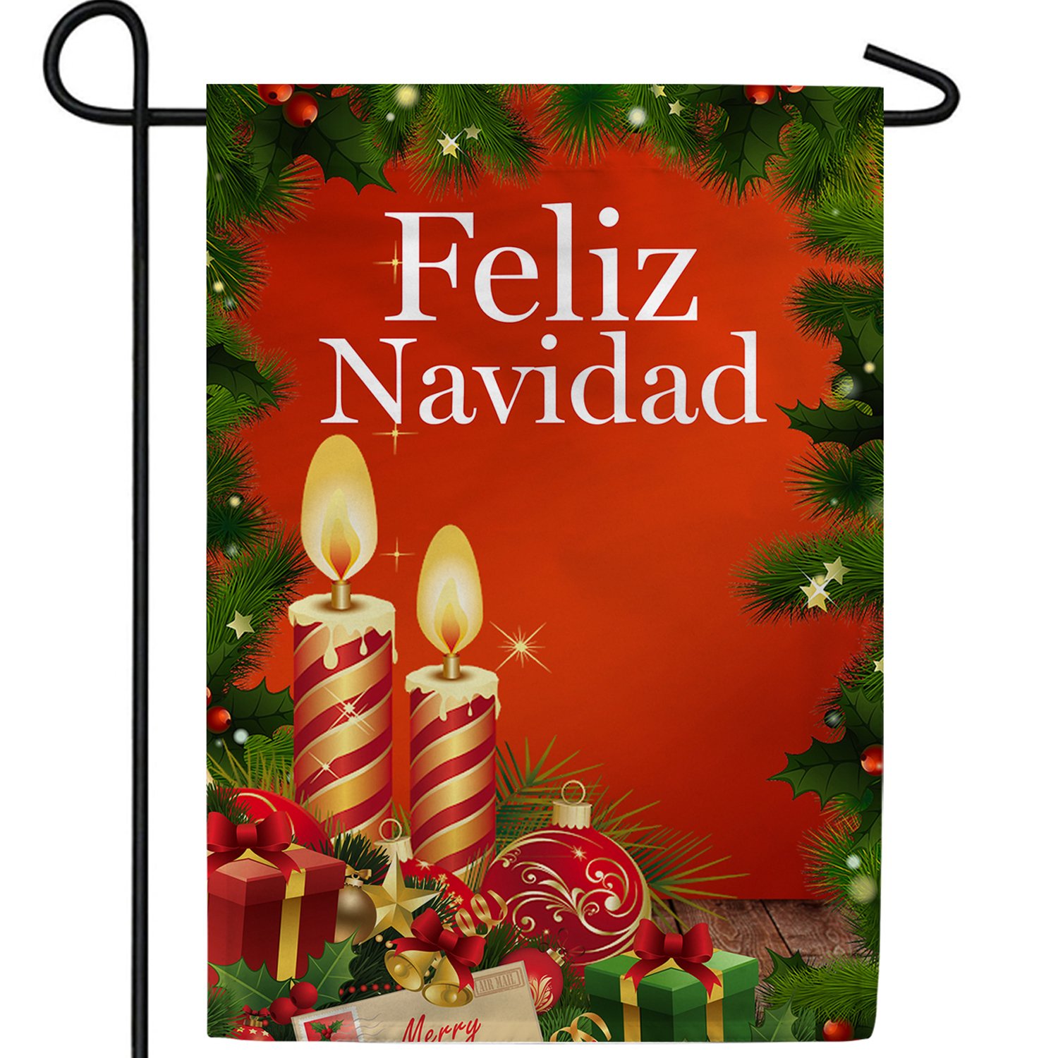 America Forever Feliz Navidad Garden Flag 12.5 x 18 inch Double Sided Outdoor Yard Mexican Christmas Winter Holiday Candles Ornament Star Red Merry Christmas Decorations Flag