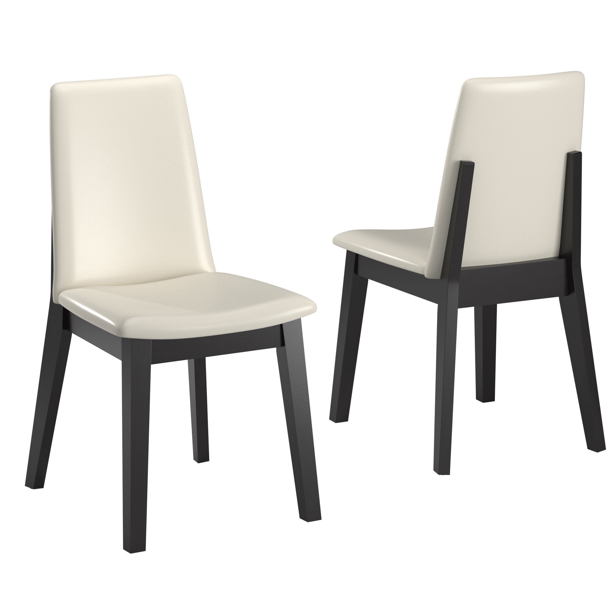 Weston Home Alta Wood Finish White Vegan Leather Dining Chair, Set of 2, Black Oak
