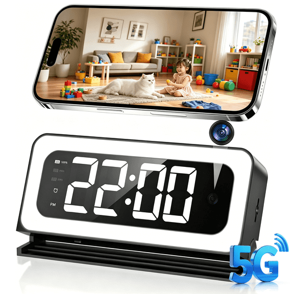 Smart Clock Camera, 2K Indoor Cameras for Home Security, Nanny camera 5G&2.4G WiFi Security Cameras Wireless, Two-Way Talk, Blacklight Full-Color, Night Vision