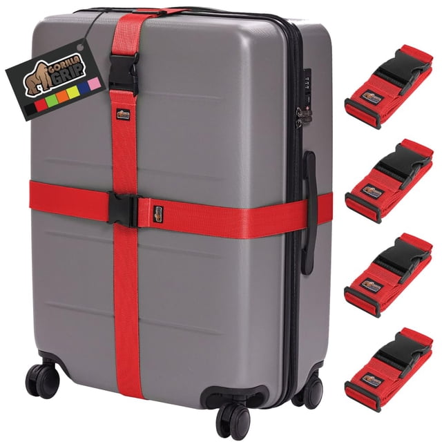 Correas de equipaje Gorilla Grip Heavy Duty, paquete de 4, ajustables, rojas